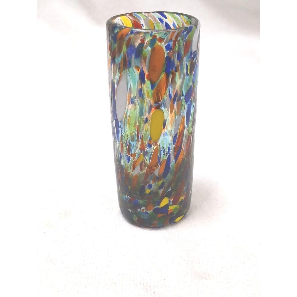 Handblown Shot Glass 4" Multicolor Confetti Rainbow Collectible Party Replacemen